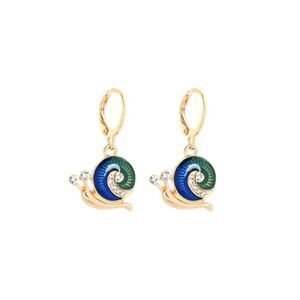 Enamel Glaze Snail White Crystal Leverback Dangle Statement Earrings